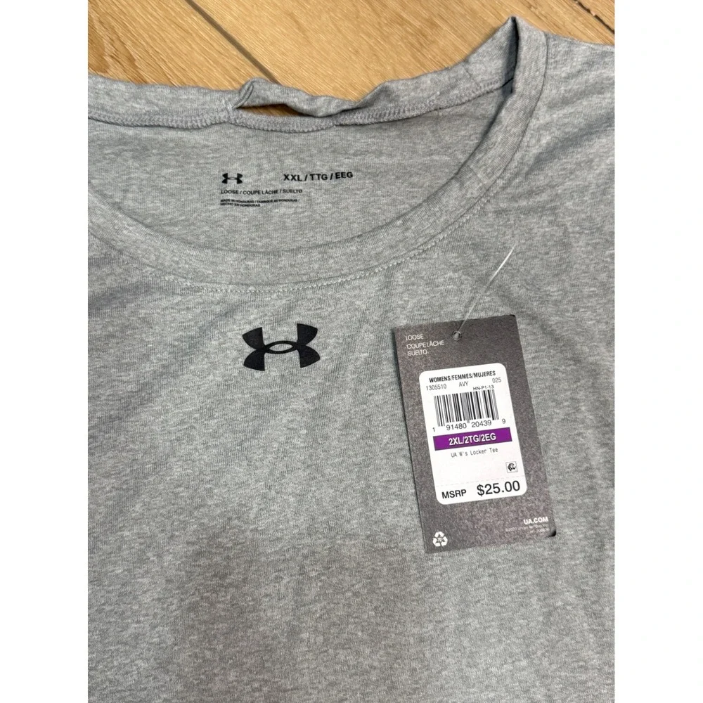 Under Armour Womens Locker Tee Gray Short Sleeve Loose Fit T-Shirt 2XL 1305510 - Picture 3 of 3